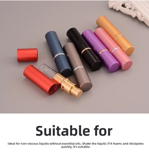 Detailed close-up of colorful 10ml travel perfume atomizers with golden fine mist sprayers