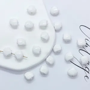 Polished white shell-shaped ceramic beads for DIY jewelry making and handmade accessories