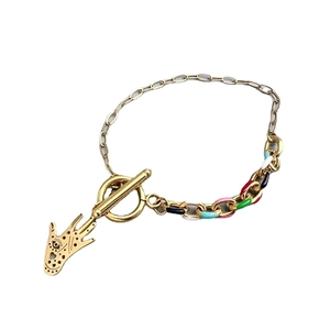 18K gold plated stainless steel double layer evil eye hand bracelet with toggle clasp