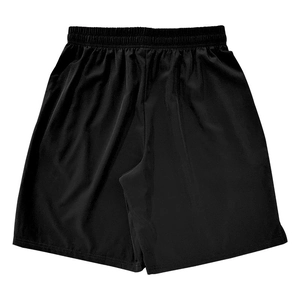Macro detail of black quick-dry athletic shorts featuring elastic waistband and drawstring