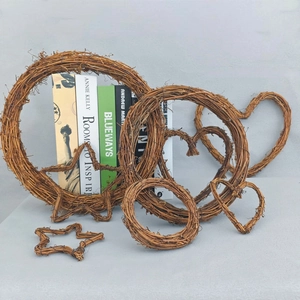 Rustic handmade heart star and circle shaped rattan wreaths for country style home decoration