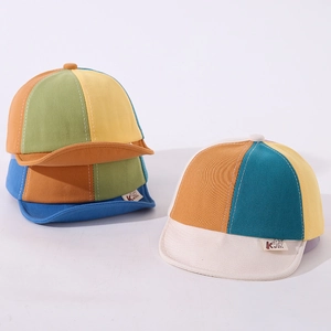 Colorful patchwork soft brim baby baseball cap with cartoon embroidery for sun protection