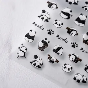 3D embossed panda nail stickers with cute bear patterns and lazy panda designs TS-2668