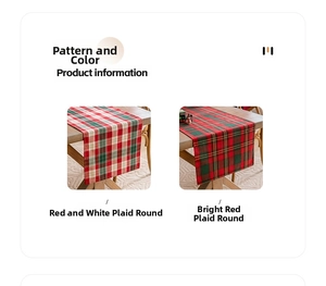 Detail of red and green plaid table runner with golden thread texture for Christmas decor