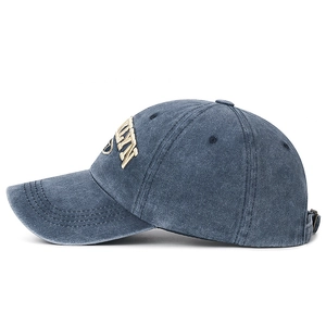 Distressed wash cotton baseball cap with Brooklyn embroidery in grey blue finish