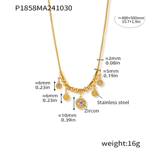 Detailed size chart for gold stainless steel roman numeral necklace with zircon charms