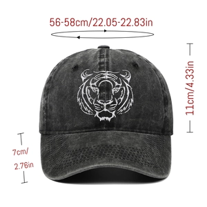 Faded cotton baseball cap with tiger embroidery and adjustable washed denim texture