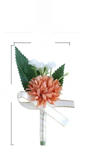 Detail view of retro peach daisy boutonniere with size markings 11cm by 6cm