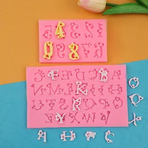 Stampi in silicone rosa numeri 0-9 e lettere con cuori per decorazioni in fondente