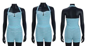 Detailed size chart for backless halter top and shorts set with measurements in cm