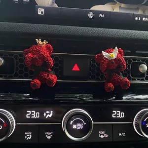 Red bear car air vent clips with knitted texture and wings for vehicle interior decor