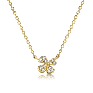 925 sterling silver four-leaf clover necklace with sparkling white zircons in 14k gold finish