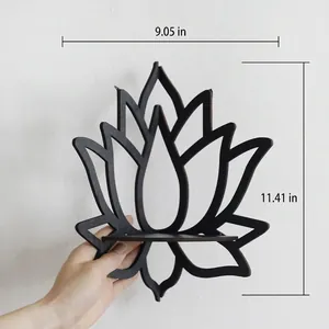 Detail of lotus wooden wall shelf showing 23x29cm dimensions and lightweight 156g design