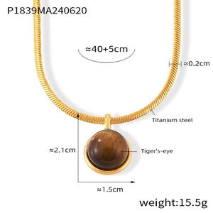 Detailed size specifications for the titanium steel tiger eye pendant and snake chain