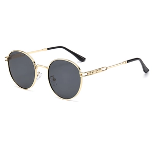 Retro Round Sunglasses Copper Alloy Frame PC Lenses UV400 Hollow Temples Fashion Trendy Eyewear
