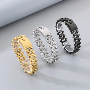 Detailed comparison of 20mm stainless steel Cuban bracelets in gold, silver, and black finish