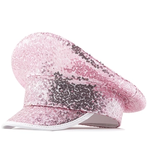 Pailletten Kapitänshut Glänzend Militär Performance Partyhut Flach Marine Stil Disco Festlicher Kopfschmuck Damen