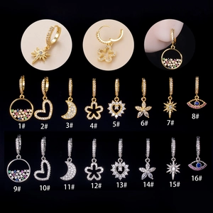 Elegante Kupfer Zirkon Knorpel Piercing Ohrringe Mode Herz Mond Auge Blume Formen Damen Schmuck Accessoires