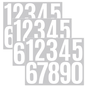 Close-up of 3 inch white vinyl number stickers 0-9 for mailbox and bin identification
