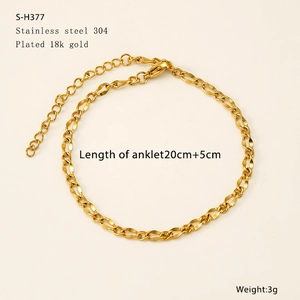 Detailed size chart of gold 18k plated stainless steel anklet with technical specs