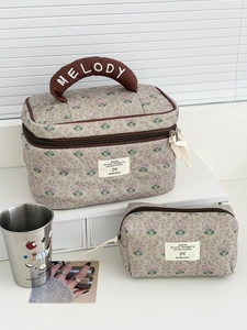 Set di borse da trucco in velluto a coste floreale con manico ricamato Melody