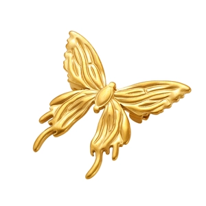 Detailed macro view of a golden butterfly brooch with elegant embossed wing textures