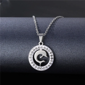 Silver stainless steel dolphin pendant necklace with shimmering crystal pavé stones