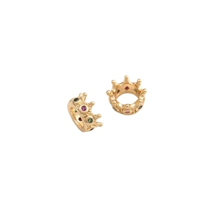 14K gold plated crown bead with multicolored zircon inlay for jewelry making