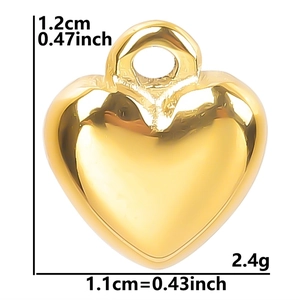 Polished gold heart pendant dimensions showing 1.2cm height and 1.1cm width details