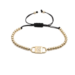 Adjustable Beaded Bracelet Copper With Zircon Initial Letter Lock Pendant Black Rope Woven Fashion Jewelry For Women Men