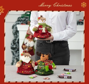 Plush Christmas dolls featuring snowman, Santa, and elk for festive home holiday decoration