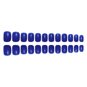 Set of 24 pieces solid royal blue short square false nails with glossy mirror finish