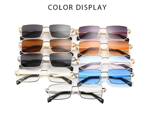 Color selection of square metal frame sunglasses showing multiple lens and frame varieties