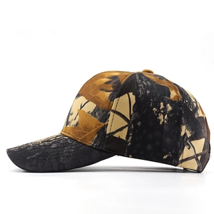 Side view of bionic leaf camouflage baseball cap with detailed stitching and curved brim