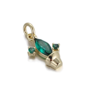 Detailed view of 14k gold-plated cactus pendant with green marquise-cut crystal insets