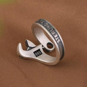 Adjustable vintage silver wrench ring in sterling silver with realistic industrial design