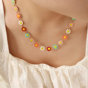 Collier Et Bracelet Pâquerette En Émail Doux Pour Femmes Choker Floral En Alliage Coloré Minimaliste Bijoux Quotidiens Accessoire Mode