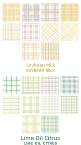 Detail view of Soybean Milk and Lime Oil Citrus plaid patterns for stationery scrapbook paper