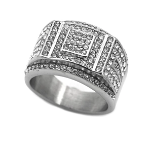 Hip hop silver titanium steel ring for men with luxury pavé iced out crystals
