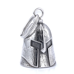 Vintage stainless steel motorcycle guardian bell pendant with spartan helmet design