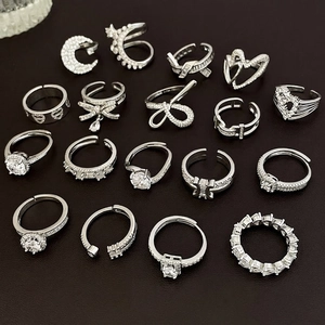 Zircon Bow Heart Adjustable Open Rings Gold Silver Plated Geometric Minimalist Luxury Jewelry For Women