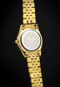 Detailed view of the stainless steel back of the MISSFOX 2890 watch with logo engraving