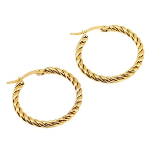 Retro 18K gold plated stainless steel twisted hoop earrings with a glossy finish