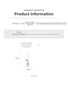 Detailed size and material diagram of the pink flocked bear pendant with pearl tassels