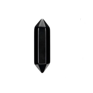 Polished black obsidian double pointed hexagonal crystal wand with smooth finish