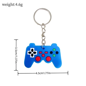 Blue game controller keychain dimensions 4.5x3.5cm and lightweight 4.6g design