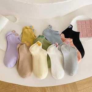 Women Ankle Socks Breathable Cotton Cartoon Animal Embroidery Invisible Low Cut Japanese Style Casual Accessory
