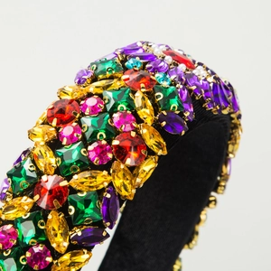 Luxury padded velvet headband with colorful rhinestones and pearls in baroque style