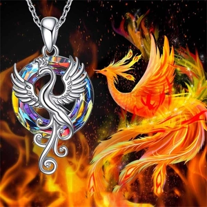 Phoenix Pendant Necklace Colorful Blue Crystal Alloy Stainless Steel Chain Mythical Animal Jewelry For Women