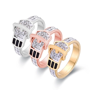 Stainless Steel Belt Buckle Ring For Women Rhinestone Inlaid Personalized Jewelry Fashion Finger Band Accessory Gift